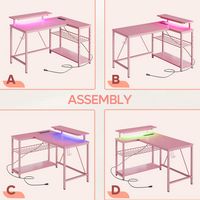 Bestier - L-Shaped Gaming Desk with Power Outlets LED Lights and Reversible Storage Shelves & Hoo... - Left View