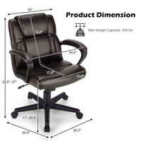 Costway - Executive Leather Adjustable Office Chair with Armrest - Brown - Left View