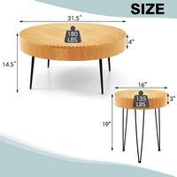Costway Farmhouse Round Coffee Table Set of 2 End Table Finish for Living Room - Natural - Left View