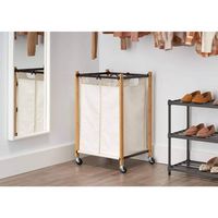 TRINITY - BASICS | 2-Bag Bamboo Laundry Cart | Poles - Bronze - Left View