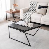 Costway Nesting Table Modern Coffee Table Set of 2 Stacking Side Table for Living Room - Black an... - Left View