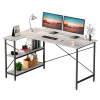 Bestier - L-Shaped Computer Desk with Storage Shelves - Retro Grey Oak - Left View