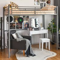Costway Twin Size Loft Bed Heavy Duty Metal Loft Bed Frame with Safety Guardrail - Silver - Left View