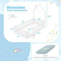 Costway Twin Size Montessori Floor Bed for Toddler with Lockable Door Full-Length Guardrail - White - Left View