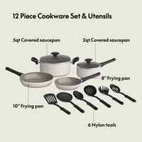 Bella - 12-Piece Ceramic Nonstick Cookware Set - Oatmilk - Left View