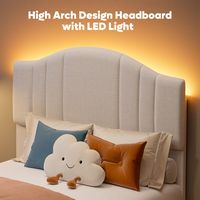 Pinmoco - Twin Upholstered Platform Bed Frame with Adjustable LED Arc Headboard - Fabric Beige - Left View
