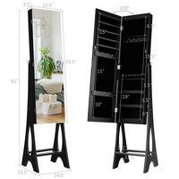 Costway - LED Jewelry Cabinet Organizer Bevel Edge Mirrored Standing - Black - Left View