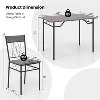 Costway 5PCS Dining Table Set for 4 Rectangular Kitchen Table & 4 Chairs with Metal Frame Cement ... - Left View