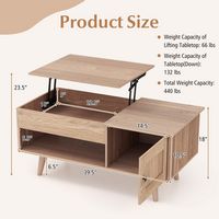 Costway Lift Top Coffee Table with Storage Hidden Compartment Cabinet & Open Shelf - Natural - Left View