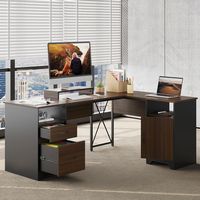 Bestier - L Shaped Desk with File Drawers, 63