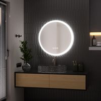 LOVMOR - 24 x 24 Inches Round Tempered Glass LED Bathroom Mirror with Anti-Fog & 3-Color Dimmable... - Left View
