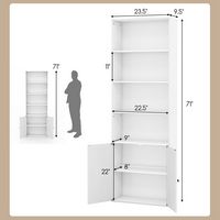 Costway - 71'' Farmhouse Bookcase with Doors with 6 Shelves & 2-Door Cabinet for Bedroom - White - Left View