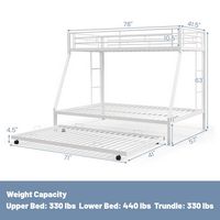 Costway Twin Over Full Metal Slats Bunk Bed Frame with Trundle, Guard Rail & Ladders - White - Left View