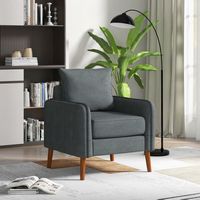 Costway - Modern Mid-Century Armchair with Rubber Wood Legs - Grey - Left View