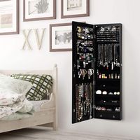 Costway - Mirrored Jewelry Cabinet Jewelry Organizer w/2 LED Lights - Black - Left View