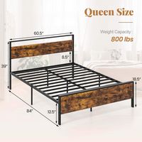 Costway Queen Size Bed Frame with Wooden Headboard and Footboard Under-Bed Storage - Brown - Left View