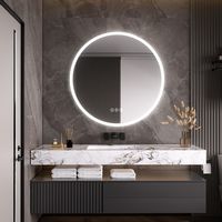 LOVMOR - 32 x 32 Inches Round Tempered Glass LED Bathroom Mirror with Anti-Fog & 3-Color Dimmable... - Left View