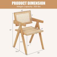 Costway Set of 4 Rattan Accent Chairs Mid Century Dining Armchair Bamboo Frame Kitchen - Natural - Left View
