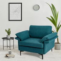 Costway - Set of 2 Fabric Accent Armchair Upholstered Single Sofa w/ Metal Legs - Peacock Blue - Left View