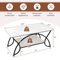 Costway 2-Tier Industrial Coffee Table Rectangular Cocktail Table with Storage Shelf - White - Left View