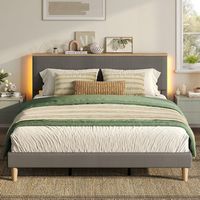 Bestier - Bed Frame -King Size Bed With LED Light & Adjustable Storage Headboard for Bedroom Upho... - Left View