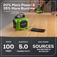 Greenworks - 24 Volt Battery Powered Bluetooth Speaker with 2.0Ah Battery & Charger - Green - Left View
