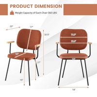 Costway Set of 2 Modern Linen Fabric Dining Chairs Padded Kitchen Accent Armchair - Black/Orange - Left View