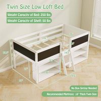 Costway Twin Size Low Loft Bed with Ramp Ladder & Bookcases Full-length Safety Guardrail - White - Left View