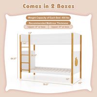Costway 2-in-1 Twin Over Bunk Bed Frame with Integrated Ladder & Safety Guardrails - White & Natural - Left View