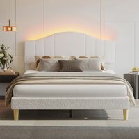 Pinmoco - Queen Upholstered Platform Bed Frame with Adjustable LED Arc Headboard - Fabric White - Left View