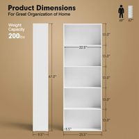 Costway - 5-Shelf Storage Bookcase Modern Multi-Functional Display Cabinet Furniture - White - Left View