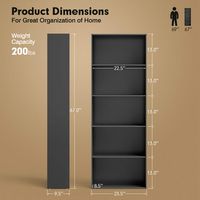 Costway - 5-Shelf Storage Bookcase Modern Multi-Functional Display Cabinet Furniture - Black - Left View