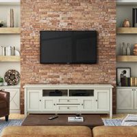 Simpli Home - Warm Shaker SOLID WOOD 72 inch Wide Rustic TV Media Stand in Antique White For TVs ... - Left View