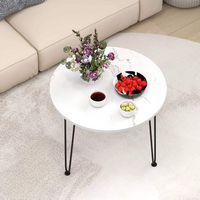 Costway Small Round Coffee Table w/ Thickened Tabletop & Metal Tripod Legs Faux Marble - White - Left View