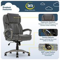 Serta - Garret Bonded Leather Executive Office Chair with Premium Cushioning - Gray - Left View