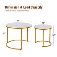 Costway Nesting Coffee Table Set of 2 for Balcony Living Room Modern Round Side Tables - Gold - Left View