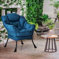 Costway - Modern Polyester Lazy Sofa Chair with Side Pocket - Navy - Left View