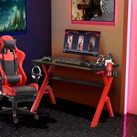 Costway - Gaming Desk Computer Desk w/Controller Headphone storage Mouse Pad & Cup Holder - Red +... - Left View