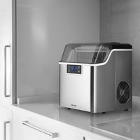 NewAir - 45 lbs. Portable Countertop Clear Ice Maker with FrozenFall Technology - Stainless Steel - Left View