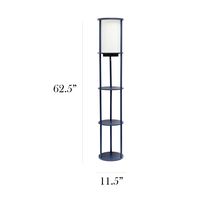 Simple Designs - Round Etagere Storage Floor Lamp with 2 USB, 1 Outlet - Navy - Left View