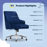 Serta - Scarlett Stylish Mid-Century Modern Soft Velvet Upholstered Home Office Chair - Midnight ... - Left View