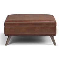 Simpli Home - Owen XL Square Coffee Table Storage Ottoman - Distressed Saddle Brown - Left View