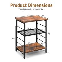 Costway 2 PCS 3-Tier Side End Table with Adjustable Mesh Shelf Narrow Nightstand - Rustic Brown - Left View