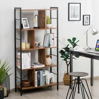 Costway - 4-Tier Bookcase Industrial Bookshelf Floor Standing Storage Rack - Rustic Brown - Left View