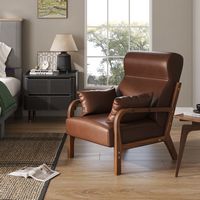 Bestier - Corduroy Armchair with Heightened Headrest and Removable Armrest - Brown - Left View