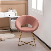 Costway Set of 2 Modern Velvet Accent Chair Upholstered Vanity Leisure Chair Metal Legs - Pink an... - Left View
