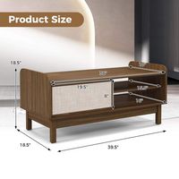 Costway Rectangular Coffee Table with Storage Weaving Sliding Door & Adjustable Shelf - Walnut - Left View