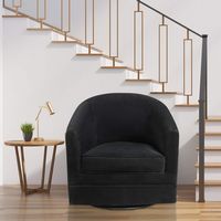 Costway - Modern Swivel Barrel Upholstered Velvet Armchair with Metal Base - Black - Left View