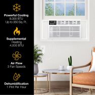 Whirlpool - 350 Sq. Ft. 8,000 BTU Window Mounted Air Conditioner with Supplemental Heat - White - Left View