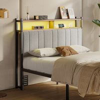 Pinmoco - Full Size LED Linen Upholstered Storage Headboard with Charging Station - Gray - Gray - Left View
